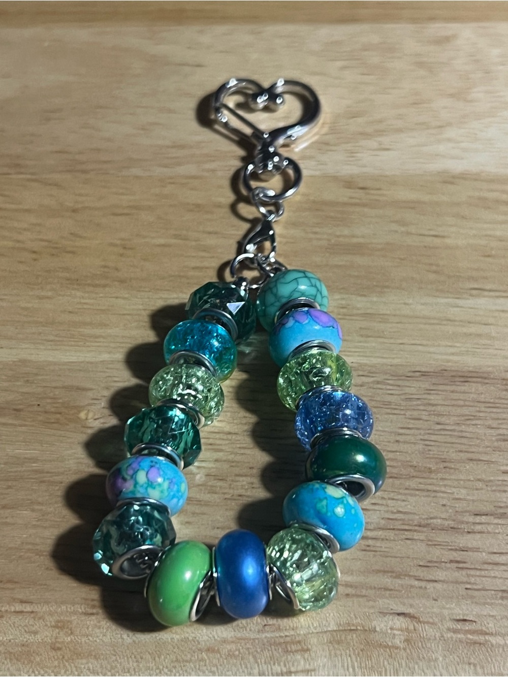 Blue & Green Glass Bead Bracelet Charm M54